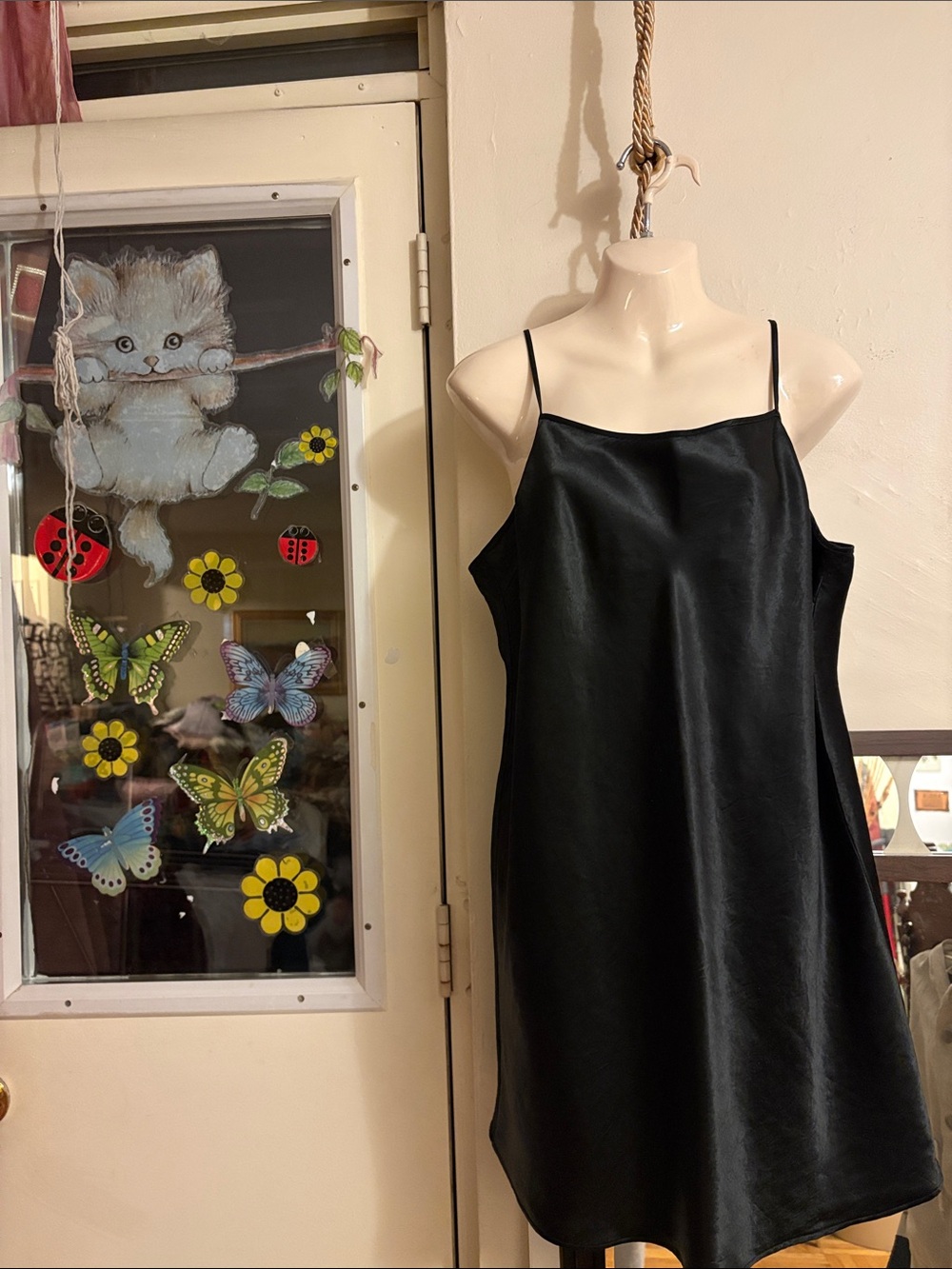Babaton Black Satin Slip Mini Dress. Acetate